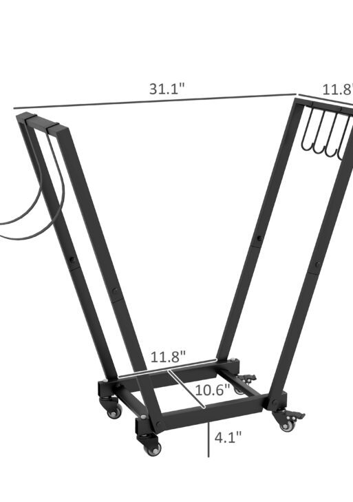 Firewood Rack with Wheels, Metal Log Holder with Kindling and Tool Hooks, Indoor/Outdoor, 31.1" x 11.8" x 31.9", Black