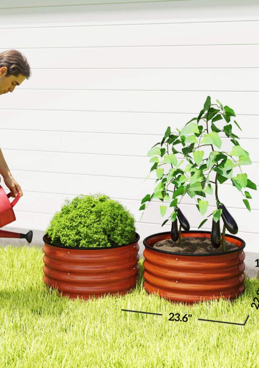 Set of 2 Raised Garden Bed, Metal Planter Box with Safety Edging, Easy-to-assemble Stock Tank, Dark Brown