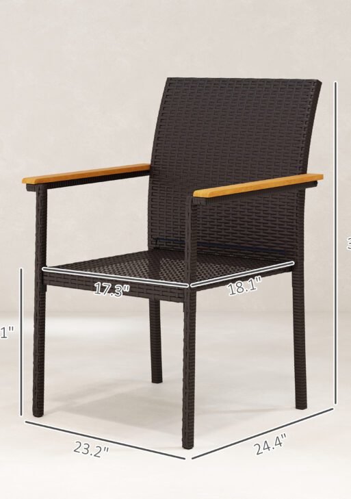 Stackable Patio Wicker Dining Chair Set of 2 with Cushions, Backrest, Armrests for Deck, Garden, Cream White