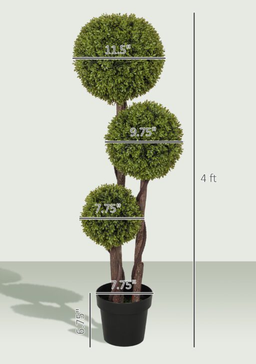 45.3" Artificial Ball Boxwood Topiary Tree Fake Plant in Pot for Indoor Outdoor Living Room Decoration Light Green
