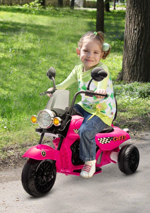 6V 3 Wheel Electric Motorcycle for Kids, Battery Powered Motorbike w/ Headlights, Music, Forward & Reverse, Pink