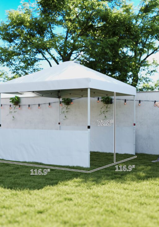 10' x 10' Pop Up Canopy Tent with 2 Half Sidewalls, UV50+ Instant Sun Shelter with Wheeled Carry Bag, White