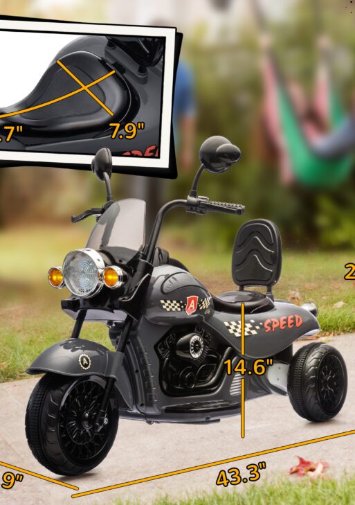 6V 3 Wheel Electric Motorcycle for Kids, Battery Powered Motorbike w/ Headlights, Music, Forward & Reverse, Gray