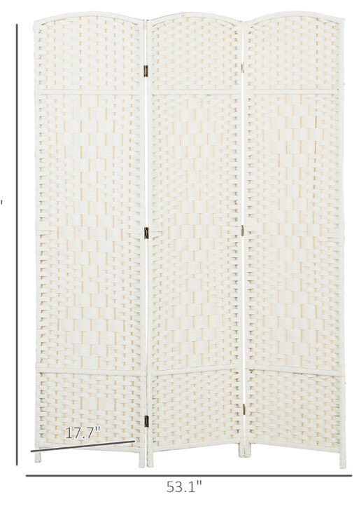 Folding Room Divider Screen 3 Panel 6' Tall Privacy Screen Freestanding Wood Partition for Home Office, White