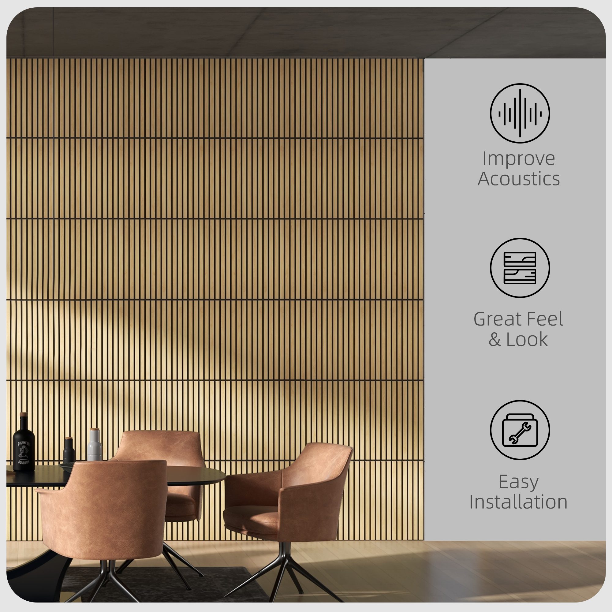 24" x 24" Wood Panels for Wall, 4 Pack Acoustic Panels, Sound Absorbing Slat Wall for Wall Decor, Home, Oak - Image 2