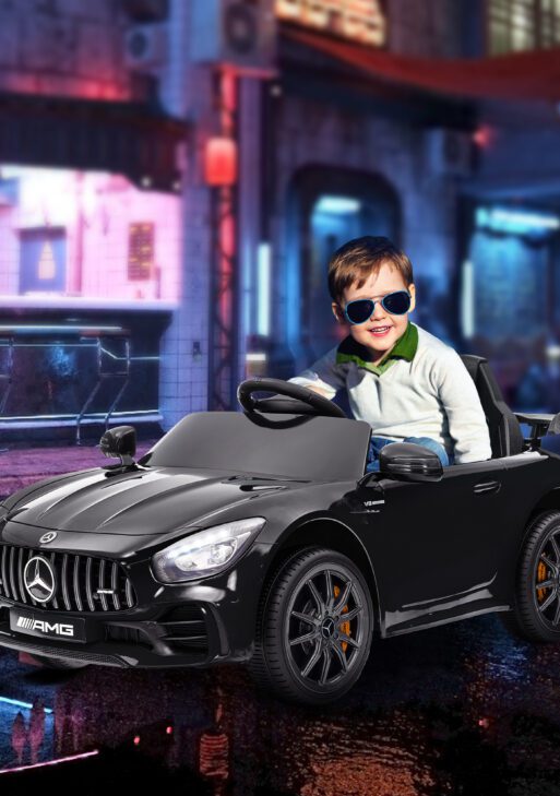 Mercedes-Benz AMG GTR Licensed 12V Battery Powered Kids Electric Car w/ Remote Control & Soft Start, Black