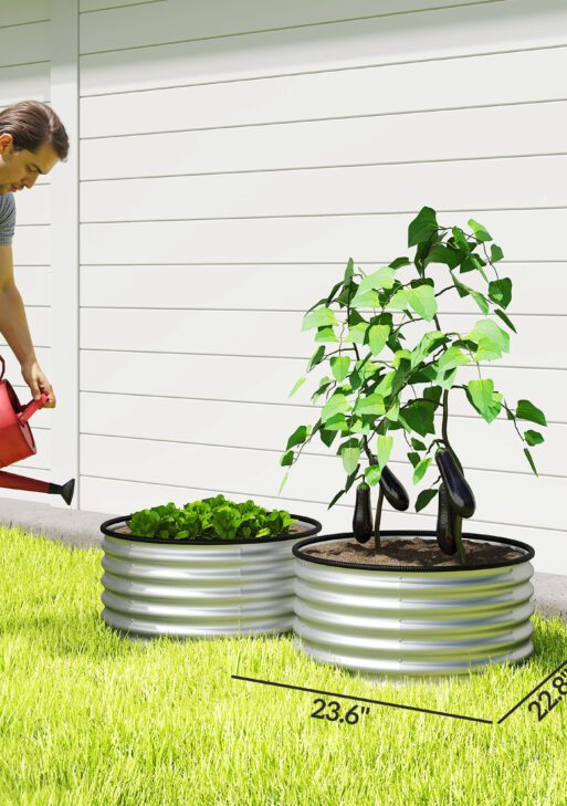 Set of 2 Raised Garden Bed, Metal Planter Box with Safety Edging, Easy-to-assemble Stock Tank 3'x3'x1.4' Silver