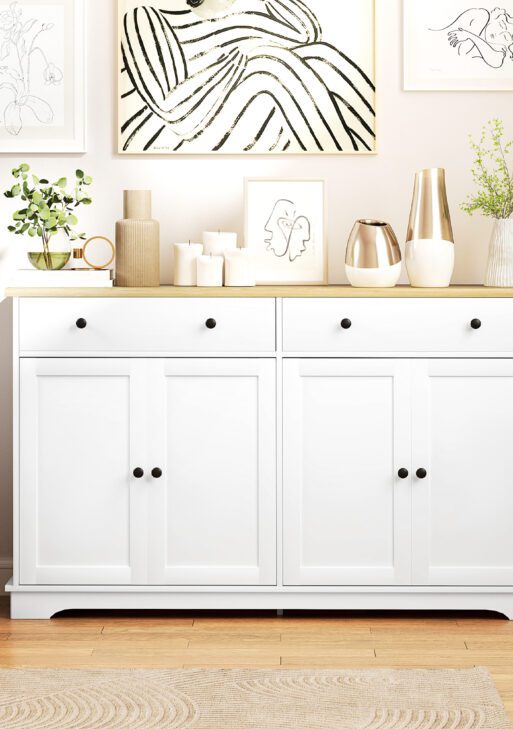 Modern Sideboard, Buffet Cabinet with Storage Drawers, Adjustable Shelves for Living Room, Dining Room, Entryway, White