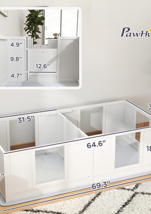 Double Room Design Whelping Box for Dogs with Whelping Pad, Clear Panels, Adjustable Entrance, for Small Dogs