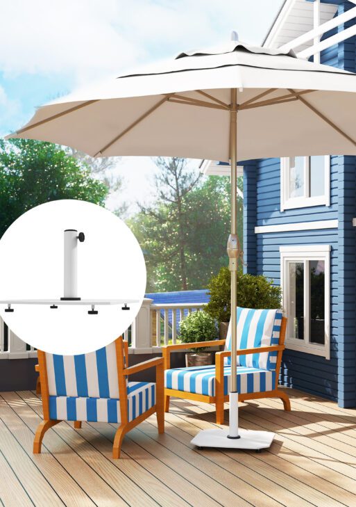 Square Patio Umbrella Base, 41 lbs Metal Umbrella Stand Base with Adjustable Foot Pads, Heavy Duty Patio Umbrella Holder for 1.3"/1.5"/1.9" Umbrella Poles for Outdoor, Lawn, Poolside, White
