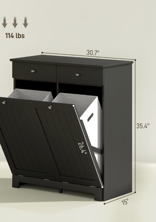 Laundry Hamper Cabinet, Laundry Cabinet with 2 Tilt Out Laundry Baskets and 2 Drawers, Black