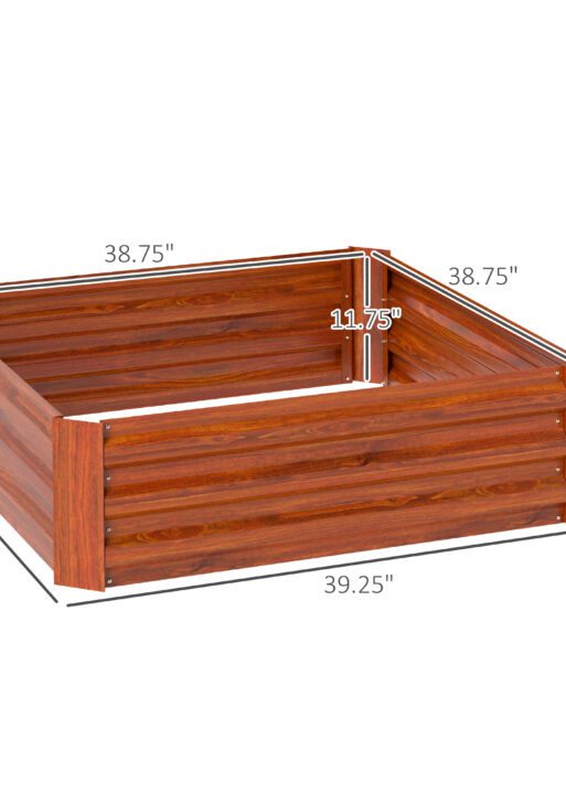 2 Piece Galvanized Raised Garden Bed, 3.3' x 3.3' x 1' Metal Planter Box for Growing Vegetables, Flowers, Herbs, Succulents, Dark Brown