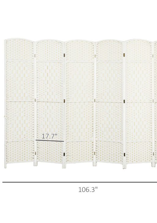 Folding Room Divider Screen 6 Panel 6' Tall Privacy Screen Freestanding Wood Partition for Home Office, White