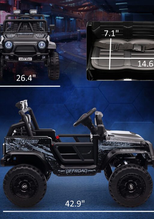 12V Ride on Car, Ride on Truck w/ Remote, 4 Suspension Wheels, 3 MPH Max Speed, Music, Horn & Lights, Black