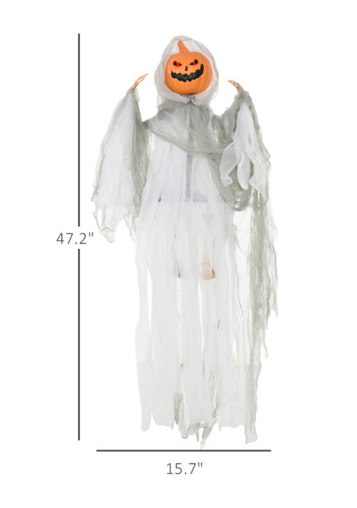 3.9' Outdoor Halloween Hanging Pumpkin Ghost w/ Light Up Eyes, Sound Activated Prop w/ Creepy Howling Sounds