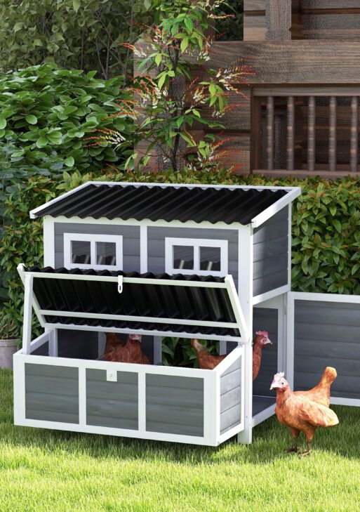 Wooden Chicken Coop with Nesting Box, Pull-Out Tray, Waterproof Roof, 39" Chicken House for 4-6 Chickens, Rabbits
