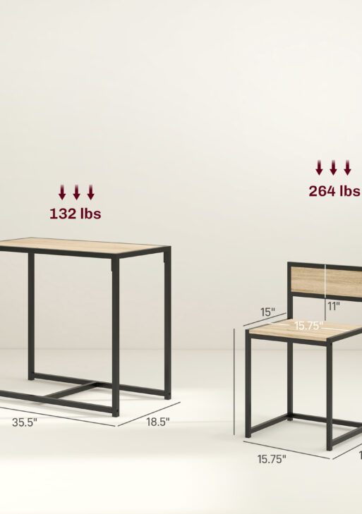 3-Piece Dining Room Set, Industrial Kitchen Table Set with Rectangular Table and 2 Dining Chairs, Oak