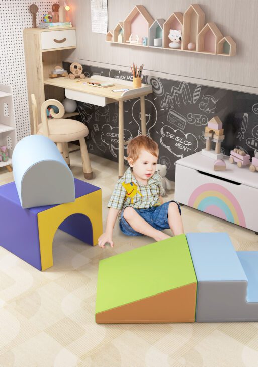4 Piece Foam Play Set, Soft & Safe Kids Toddlers Children Climbing Set for Crawling or Sliding, Contemporary