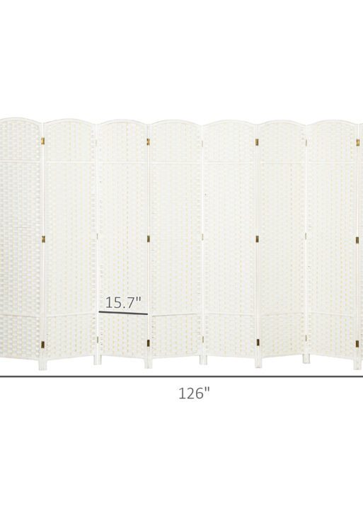 Folding Room Divider Screen 8 Panel 5.6 ' Tall Privacy Screen Freestanding Room Partition for Home Office, White