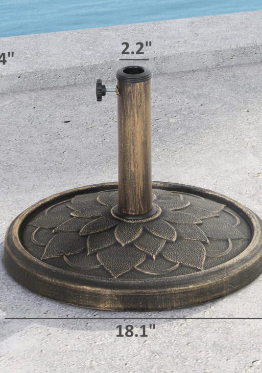 Round Patio Umbrella Base, 26 lbs Resin Umbrella Stand Base, Heavy Duty Patio Umbrella Holder for 1.3"/1.5"/1.9" Umbrella Poles for Outdoor, Lawn, Poolside, Bronze