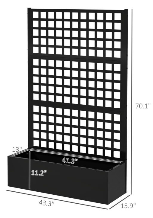 Galvanized Raised Garden Bed Planter Box with Trellis for Climbing Plants, Vegetable, Vines, 43" x 16" x 70", Black