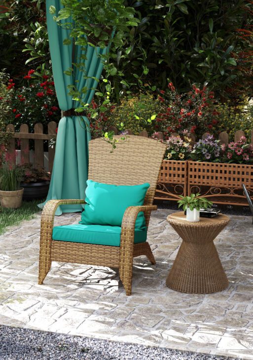 Patio Adirondack Chair with Rattan Wicker, Soft Cushions, Tall Curved Backrest for Deck or Garden, Sky Blue