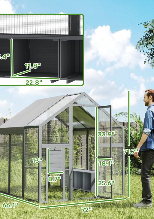 Large Wooden Chicken Run with Waterproof & Anti-UV Cover, for 6-8 Chickens, for Backyard, Farm, 5.5' x 6' x 6'