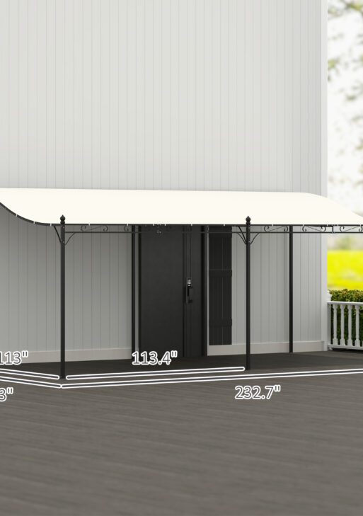 10' x 20' Wall-Mounted Outdoor Pergola Canopy, Metal Patio Canopy with Drainage Holes for Backyard Garden, Cream White