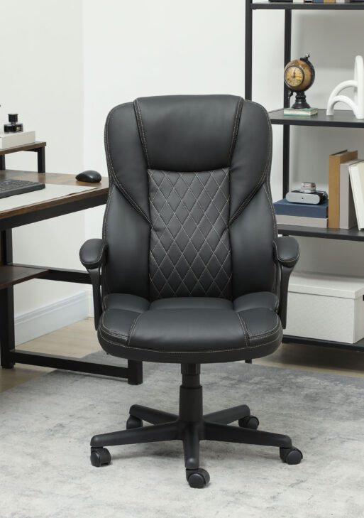 High Back Ergonomic Office Chair, PU Leather Executive Desk Chair with Adjustable Height and Swivel Wheels, Black