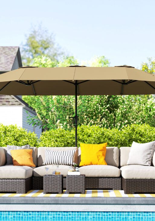 13 ft. Extra Large Patio Umbrella with Easy Crank Handle, Vents for Outdoor, Patio, UPF30+, Coffee