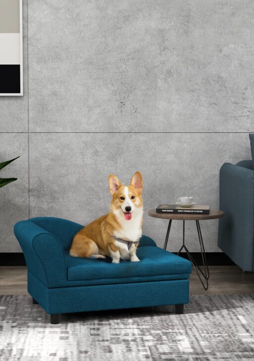 Pet Sofa Dog Sofa for Small Dogs with Storage, Dark Blue