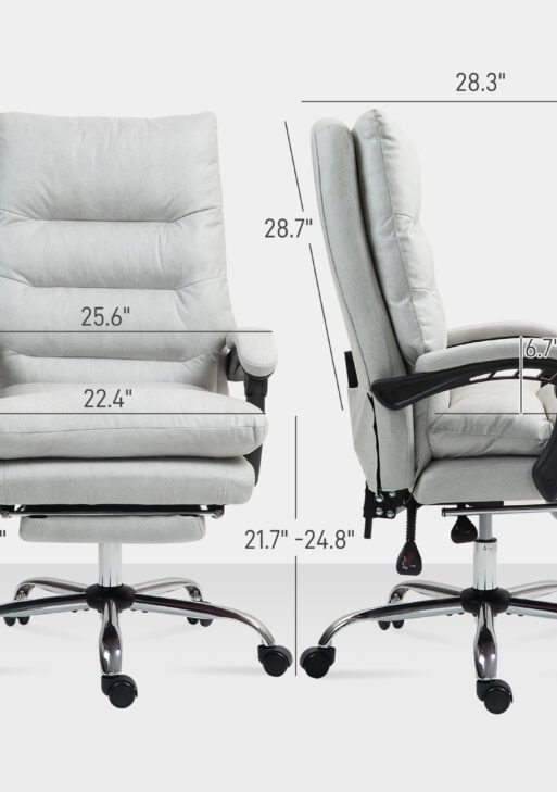 Microfibre Massage Office Chair, Heated Reclining Chair with Footrest, Double-tier Padding, Swivel Wheels, Light Gray
