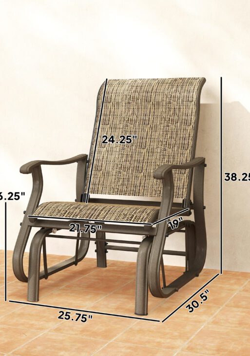 Outdoor Glider Chair Patio Glider Swing Chair with Mesh Seat, Steel Frame for Backyard, Garden, Porch, Light Mixed Brown
