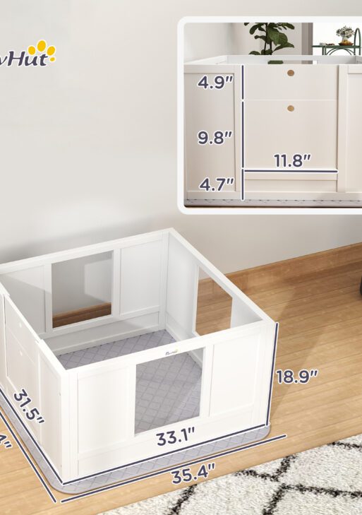 Whelping Box for Dogs with Whelping Pad, Adjustable Entrance, Non-slip Foot Pads, for Small Dogs, White