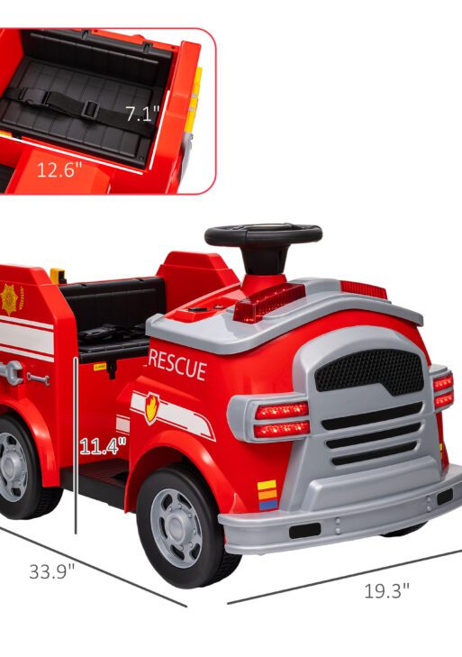 12V Ride on Fire Truck with Siren, Flashing Lights Fire Extinguisher, Soft Start, Horn Music, Red