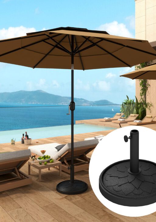 Round Patio Umbrella Base, 26 lbs Resin Umbrella Stand Base, Heavy Duty Patio Umbrella Holder for 1.3"/1.5"/1.9" Umbrella Poles for Outdoor, Lawn, Poolside, Black