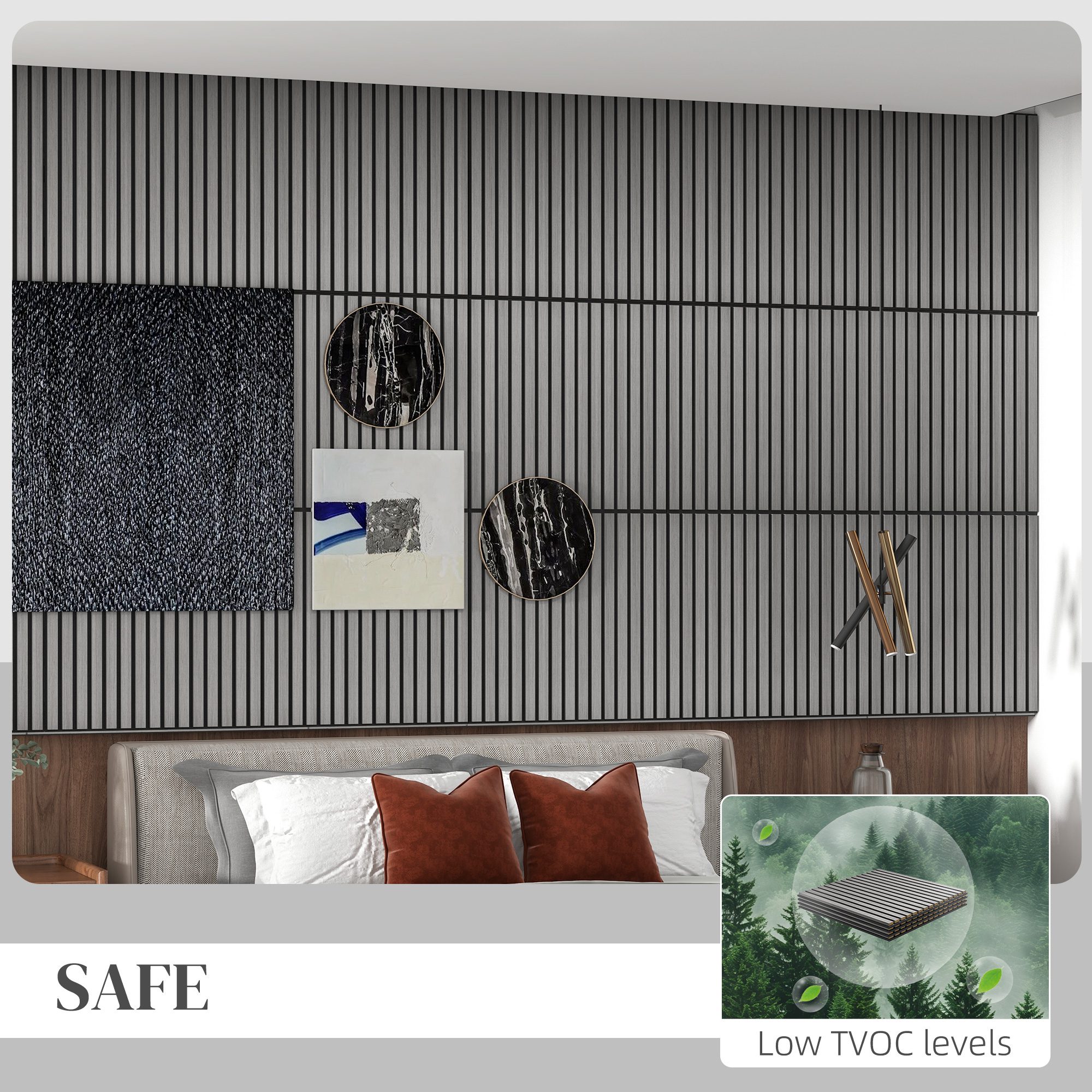 24"x24" Wood Panels for Wall, 4 Pack Acoustic Panels, Sound Absorbing Slat Wall For Interior Wall Decor, Home, Gray - Image 4
