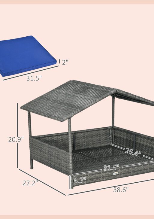 Wicker Dog House with Removable Cushion Lounge, Dark Blue