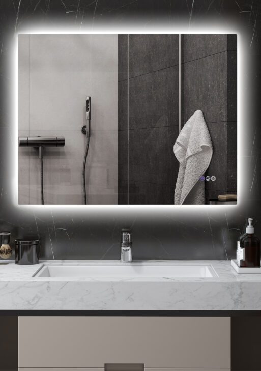 Dimmable Bathroom Mirror with Lights, 35" x 28" Backlit LED Mirror w/ Anti-Fog, Memory & Infinite Color Temperature
