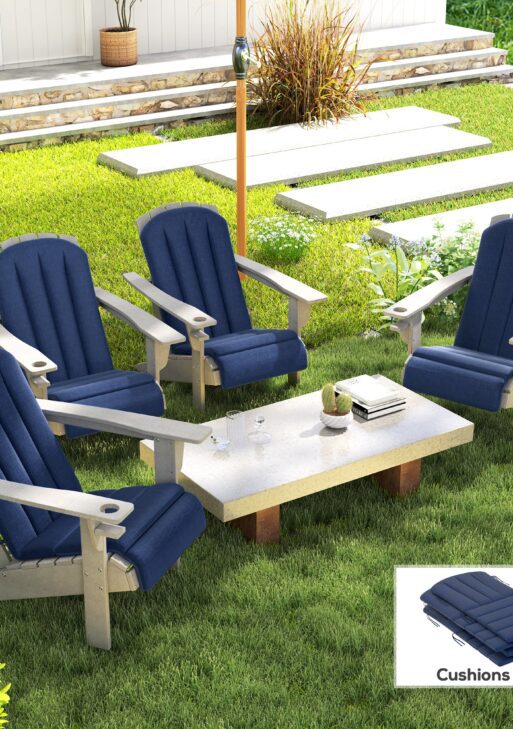 Set of 4 Outdoor Chair Cushions, High Back Adirondack Chair Cushion with Ties, High-Density Foam, Navy Blue