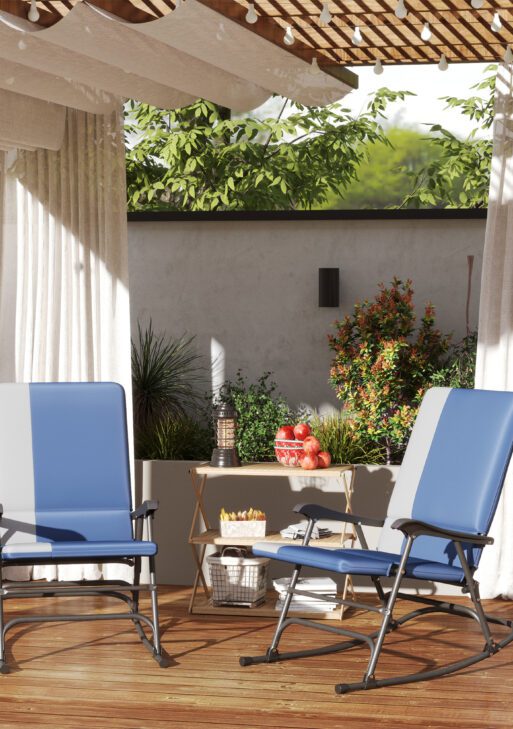 Outdoor Rocking Chairs Set of 2, Folding Rocking Chair Set, 400 lbs. Capacity, Wide Seat, Padded High Back, Dark Blue