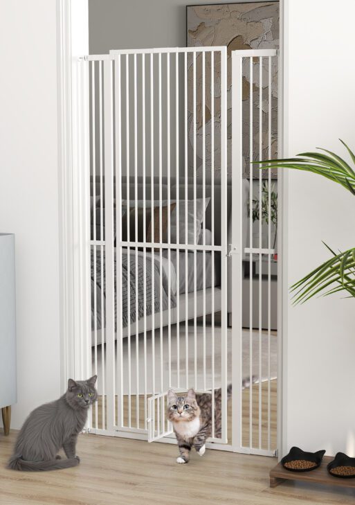 67" Extra Tall Pet Gate, 30"-41" Dog Gate with Cat Door, 1.4" Narrow Gap, 2.8" and 5.5" Extension, for Doorway, Hallway