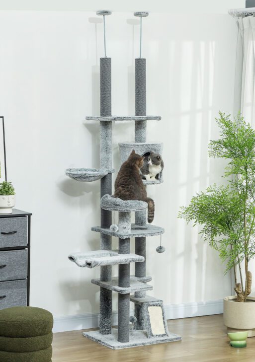 89"-100" Floor to Ceiling Cat Tree for Indoor Cats, Activity Center with Cat Perch & Condo, Gray