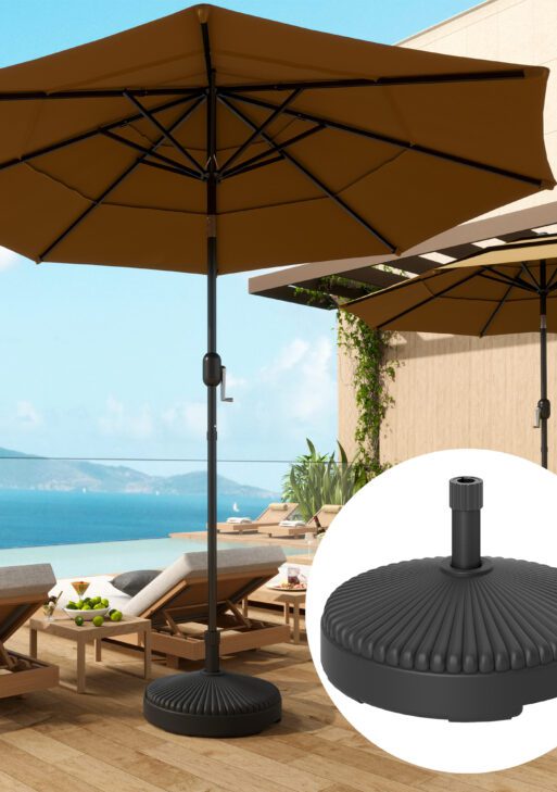 Round Patio Umbrella Base Holder, Heavy Duty Outdoor Umbrella Stand Base, Filled Up to 62lbs with Stand or 51lbs with Water for Garden, Poolside, Black