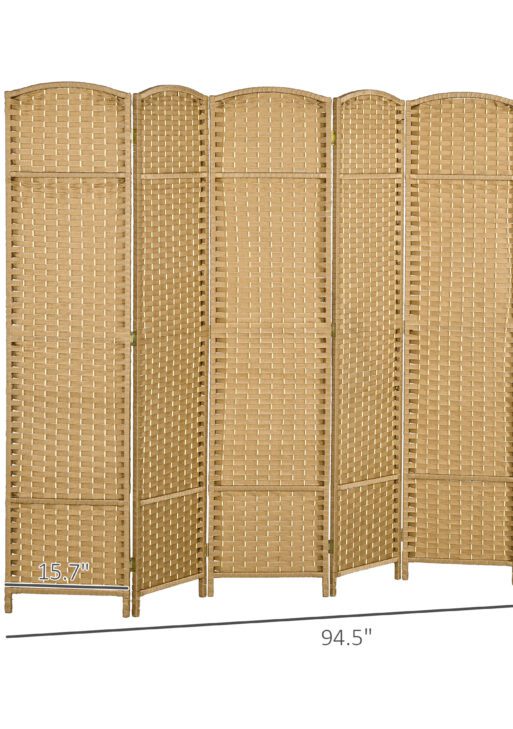 Folding Room Divider Screen 6 Panel 5.6 ' Tall Privacy Screen Freestanding Room Partition for Home Office, Nature Wood