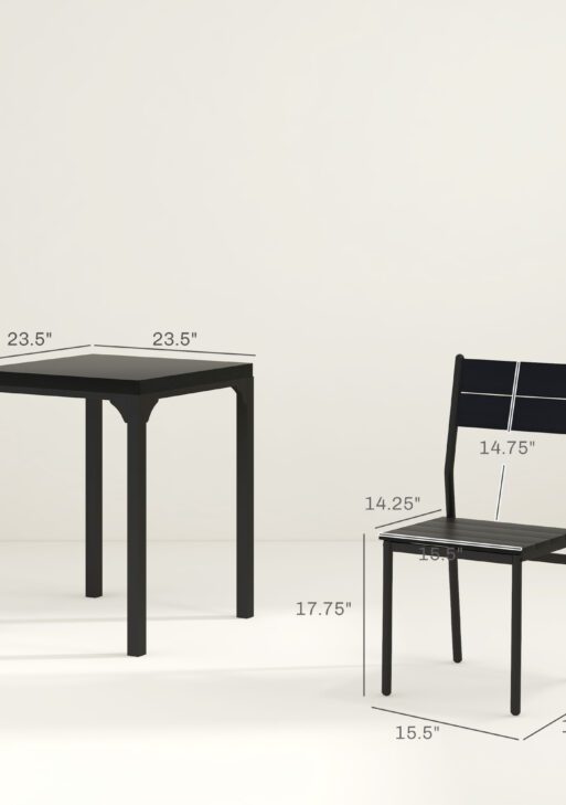 3 Piece Dining Room Set for 2, Dining Table Set for Breakfast Nook, Small Space, Apartment, Space Saving, Black