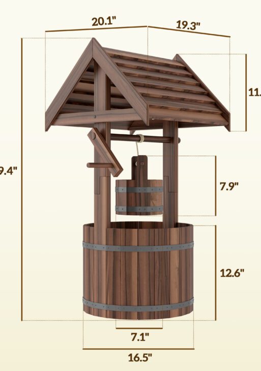 Wood Wishing Well for Outside with Hanging Bucket, Wishing Well Planter with Drain Hole for Garden Patio, Carbonized