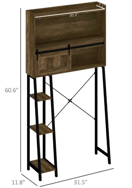 Over the Toilet Storage Cabinet, Over Toilet Bathroom Organizer with 3 Compartments, 4 Open Shelves, Distressed Brown