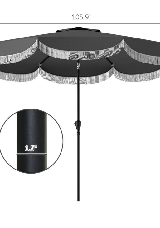 9FT Patio Umbrella, UPF 30+ Outdoor Market Umbrella with Crank, 8 Ribs, Push Button Tilt, Vented Patio Table Umbrella for Deck Backyard Lawn, Charcoal Gray
