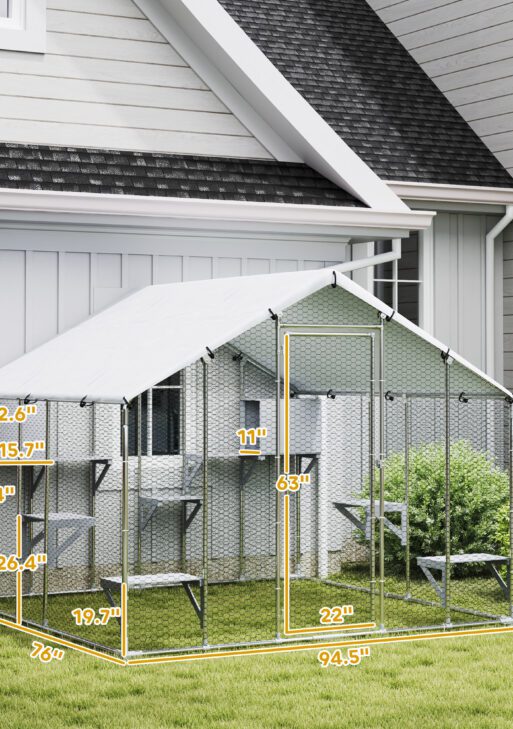 94.5" Extra Large Metal Outdoor Catio with Waterproof Cover, 2 Resting Boxes, 7 Jumping Platforms, for Multiple Cats